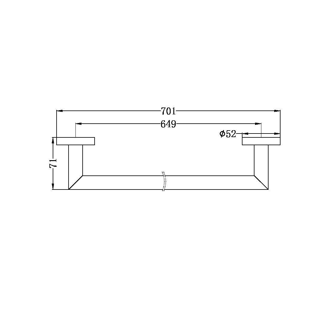 DOLCE SINGLE TOWEL RAIL 700MM BRUSHED NICKEL