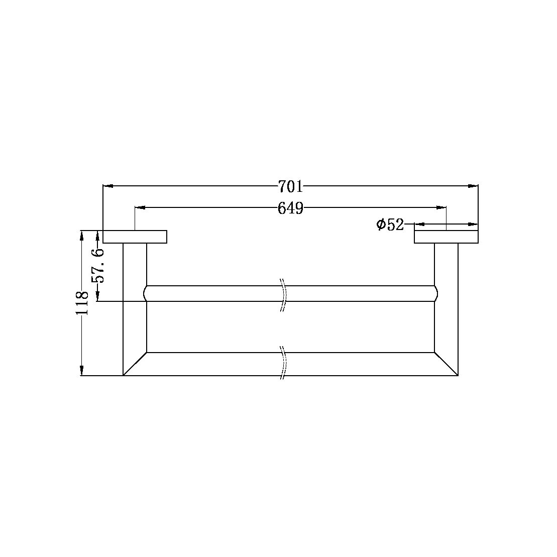 DOLCE DOUBLE TOWEL RAIL 700MM BRUSHED NICKEL
