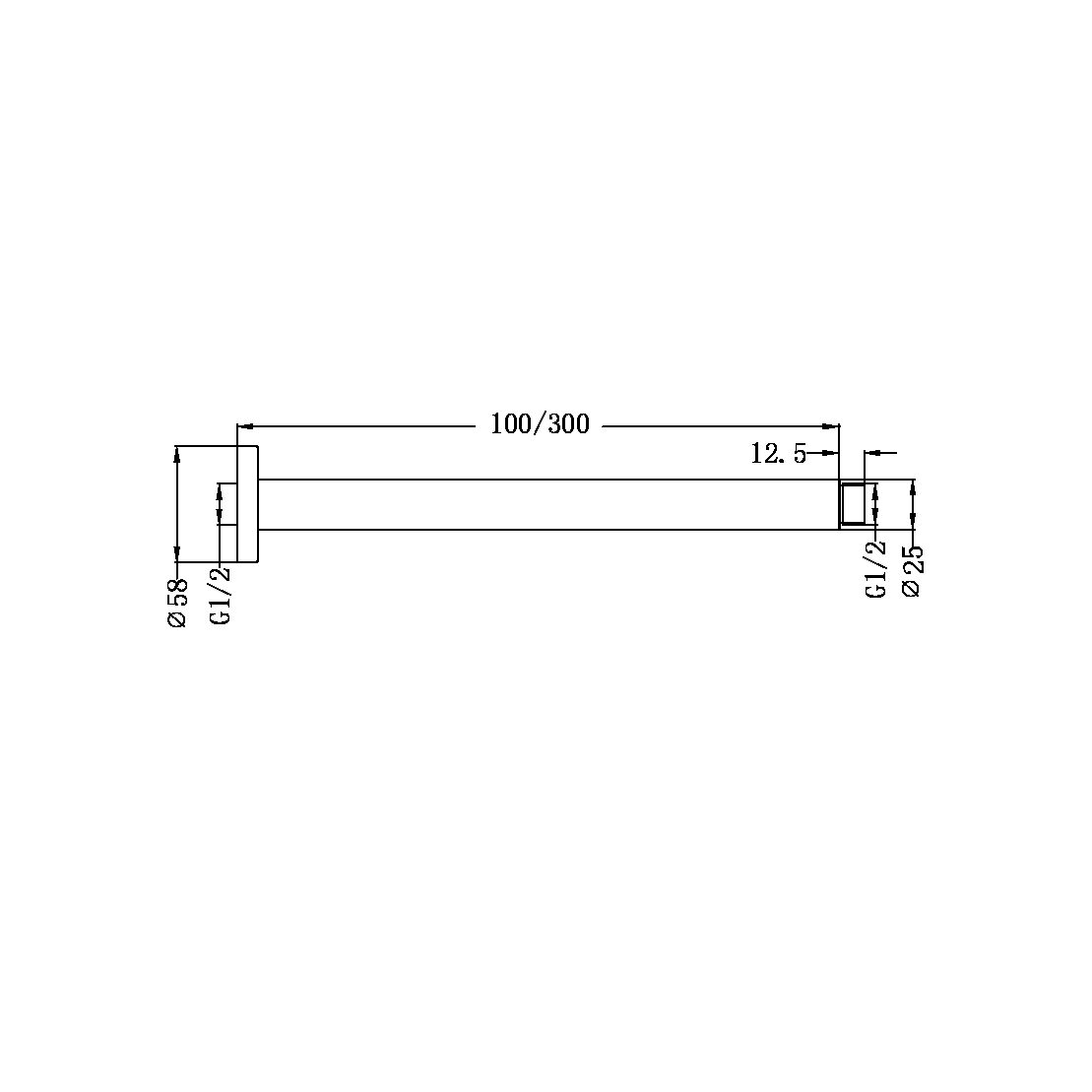 ROUND CEILING ARM 100MM LENGTH CHROME
