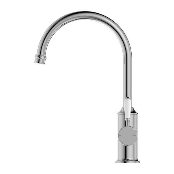 YORK KITCHEN MIXER GOOSENECK SPOUT WITH WHITE PORCELAIN LEVER CHROME