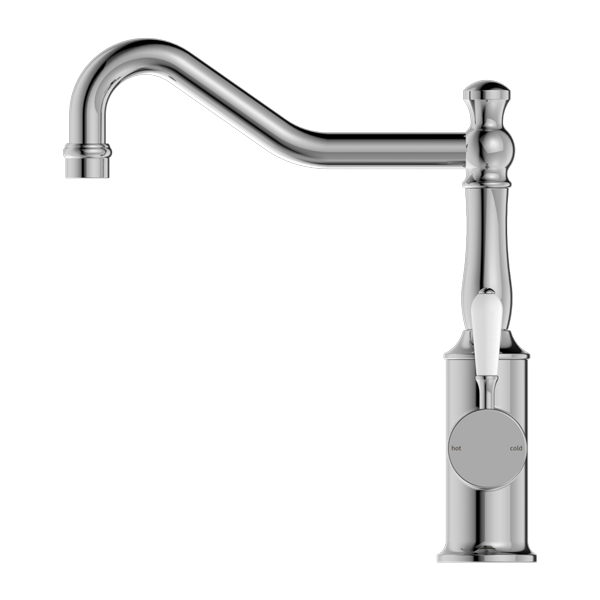 YORK KITCHEN MIXER HOOK SPOUT WITH WHITE PORCELAIN LEVER CHROME