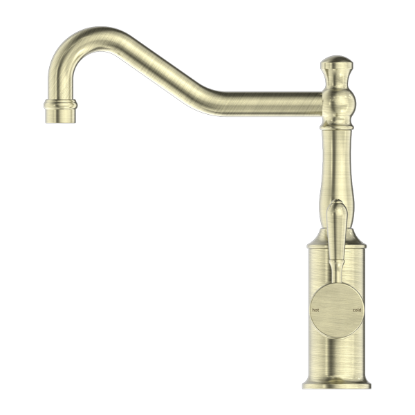 YORK KITCHEN MIXER HOOK SPOUT WITH METAL LEVER AGED BRASS