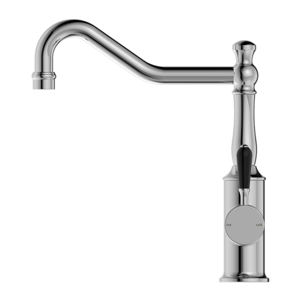 YORK KITCHEN MIXER HOOK SPOUT WITH BLACK PORCELAIN LEVER CHROME