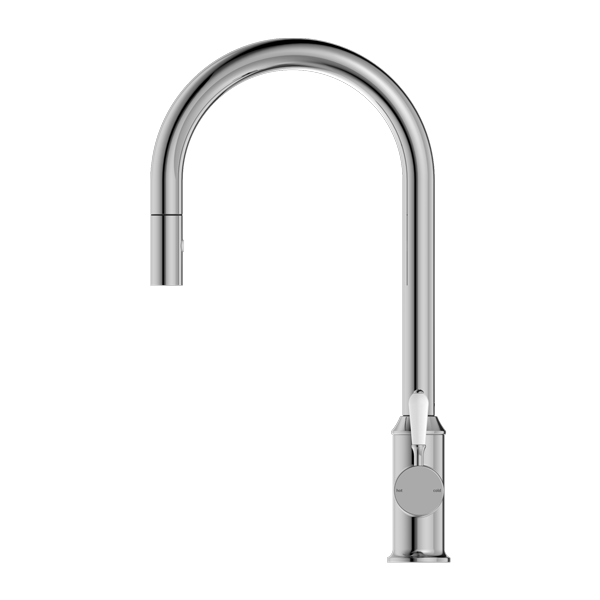 YORK PULL OUT SINK MIXER WITH VEGIE SPRAY FUNCTION WITH WHITE PORCELAIN LEVER CHROME