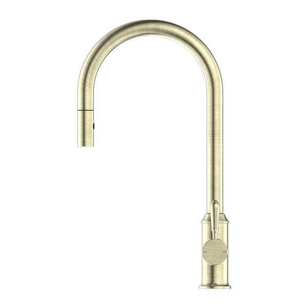 YORK PULL OUT SINK MIXER WITH VEGIE SPRAY FUNCTION WITH METAL LEVER AGED BRASS