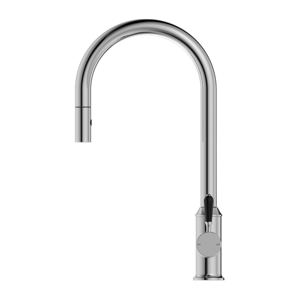 YORK PULL OUT SINK MIXER WITH VEGIE SPRAY FUNCTION WITH BLACK PORCELAIN LEVER CHROME