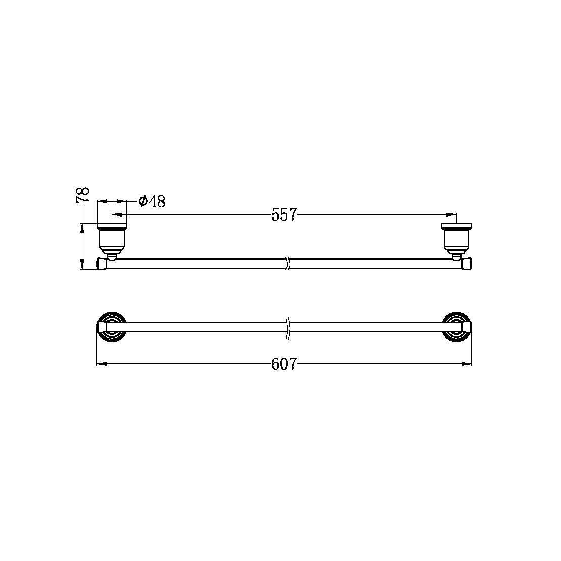 YORK SINGLE TOWEL RAIL 600MM AGED BRASS