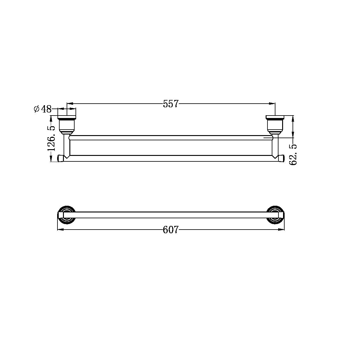 YORK DOUBLE TOWEL RAIL 600MM AGED BRASS