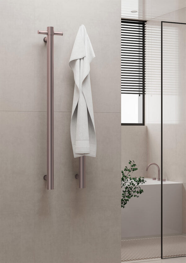 HEATED VERTICAL TOWEL RAIL BRUSHED BRONZE