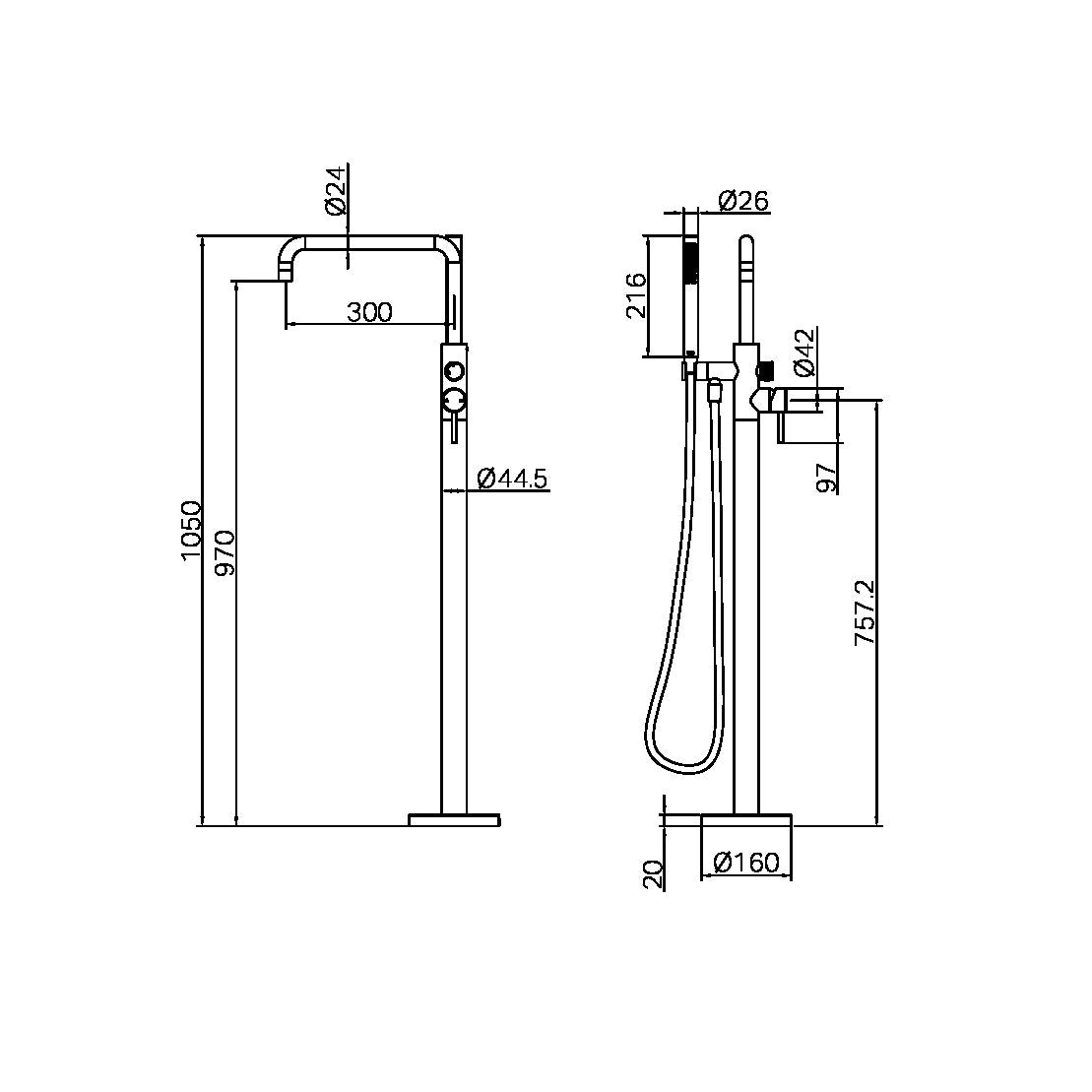 ZEN SS316L FREESTANDING BATH MIXER GRAPHITE