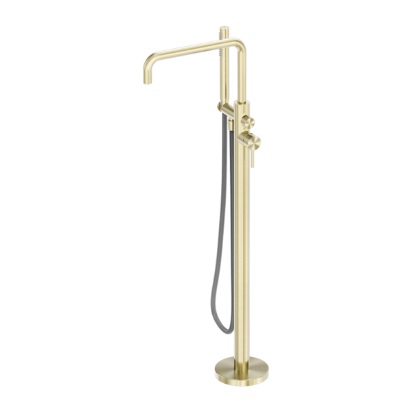 ZEN SS316L FREESTANDING BATH MIXER WITH OUTDOOR SHOWER HOSE BRUSHED GOLD