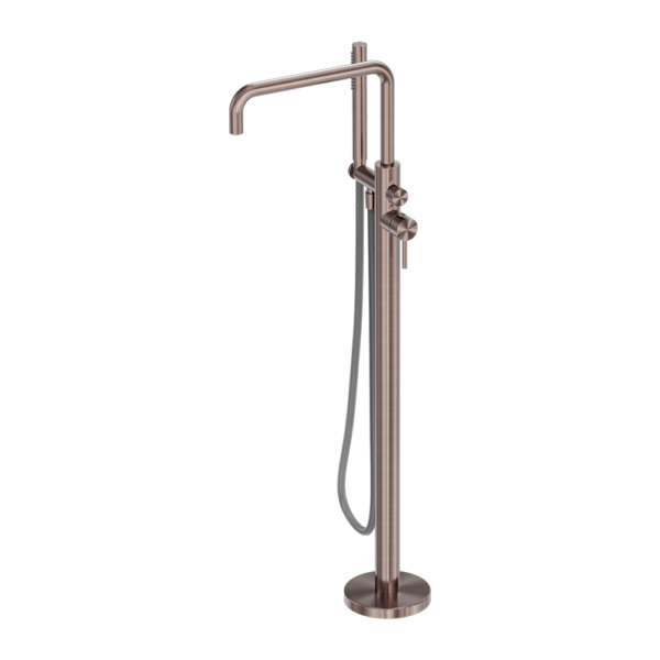 ZEN SS316L FREESTANDING BATH MIXER WITH OUTDOOR SHOWER HOSE BRUSHED BRONZE