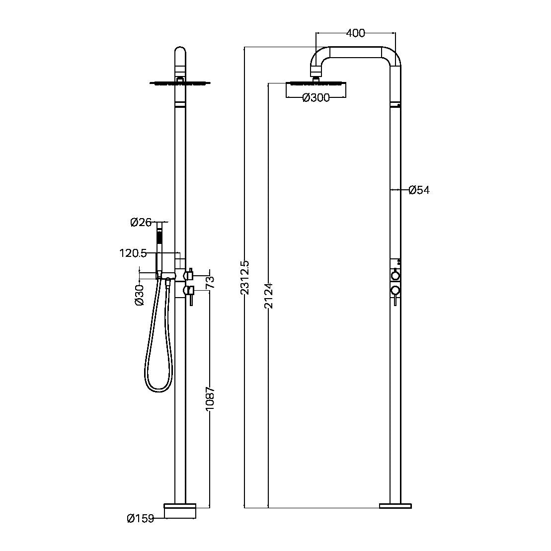 ZEN SS316L OUTDOOR FREESTANDING SHOWER COLUMN BRUSHED NICKEL
