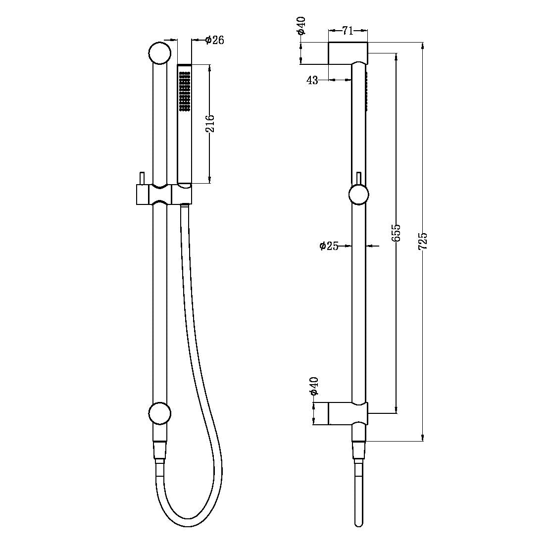 ZEN SS316L SHOWER RAIL GRAPHITE
