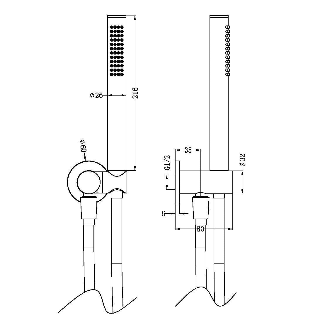 ZEN SS316L SHOWER ON BRACKET WITH OUTDOOR SHOWER HOSE GRAPHITE