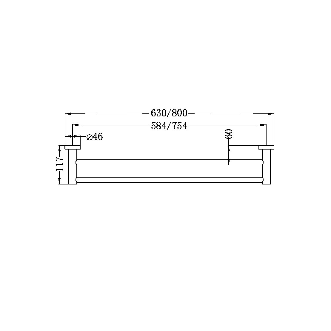 MECCA DOUBLE TOWEL RAIL 600MM MATTE WHITE