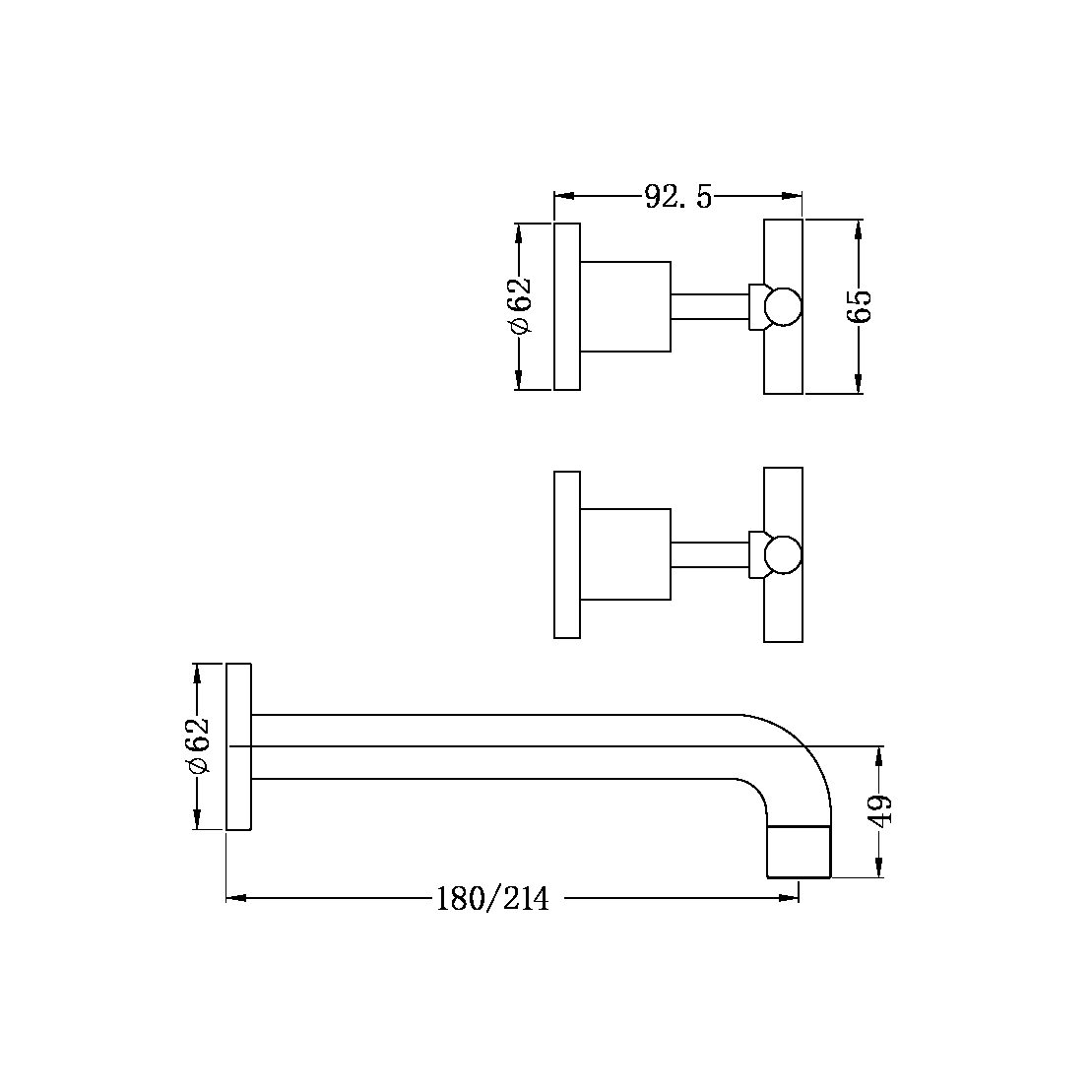 X PLUS WALL BASIN SET 180MM MATTE BLACK