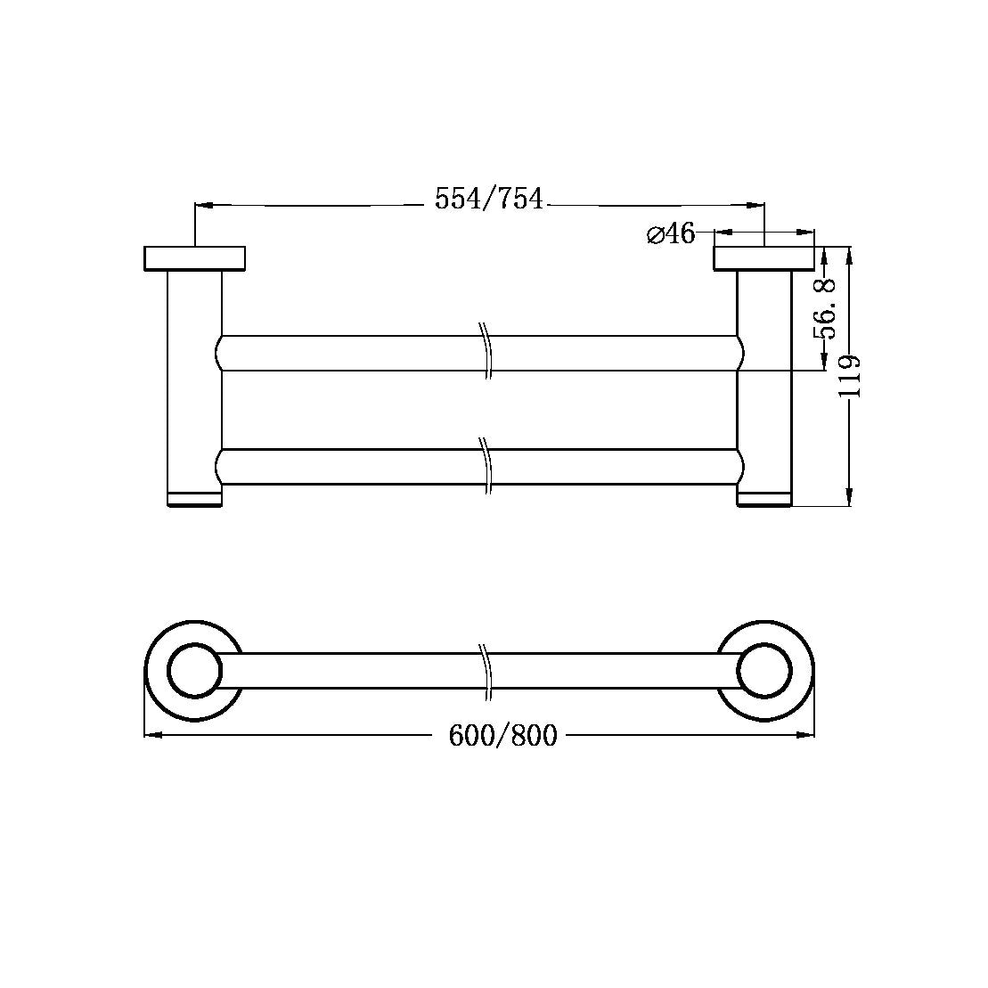 CLASSIC DOUBLE TOWEL RAIL 800MM CHROME