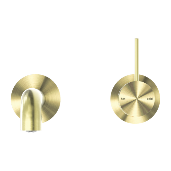 MECCA WALL BASIN/BATH MIXER SEPARATE BACK PLATE HANDLE UP 120MM BRUSHED GOLD