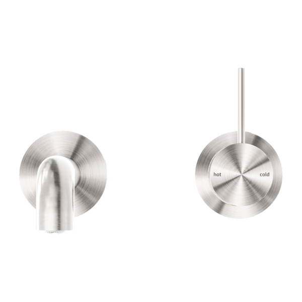 MECCA WALL BASIN/BATH MIXER SEPARATE BACK PLATE HANDLE UP 120MM BRUSHED NICKEL