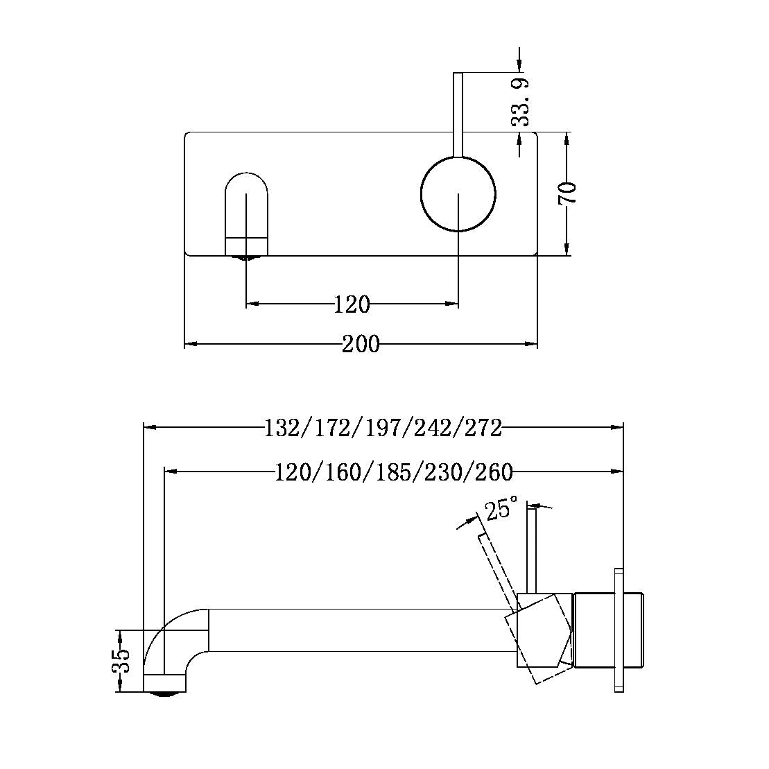 MECCA WALL BASIN/BATH MIXER HANDLE UP 185MM CHROME
