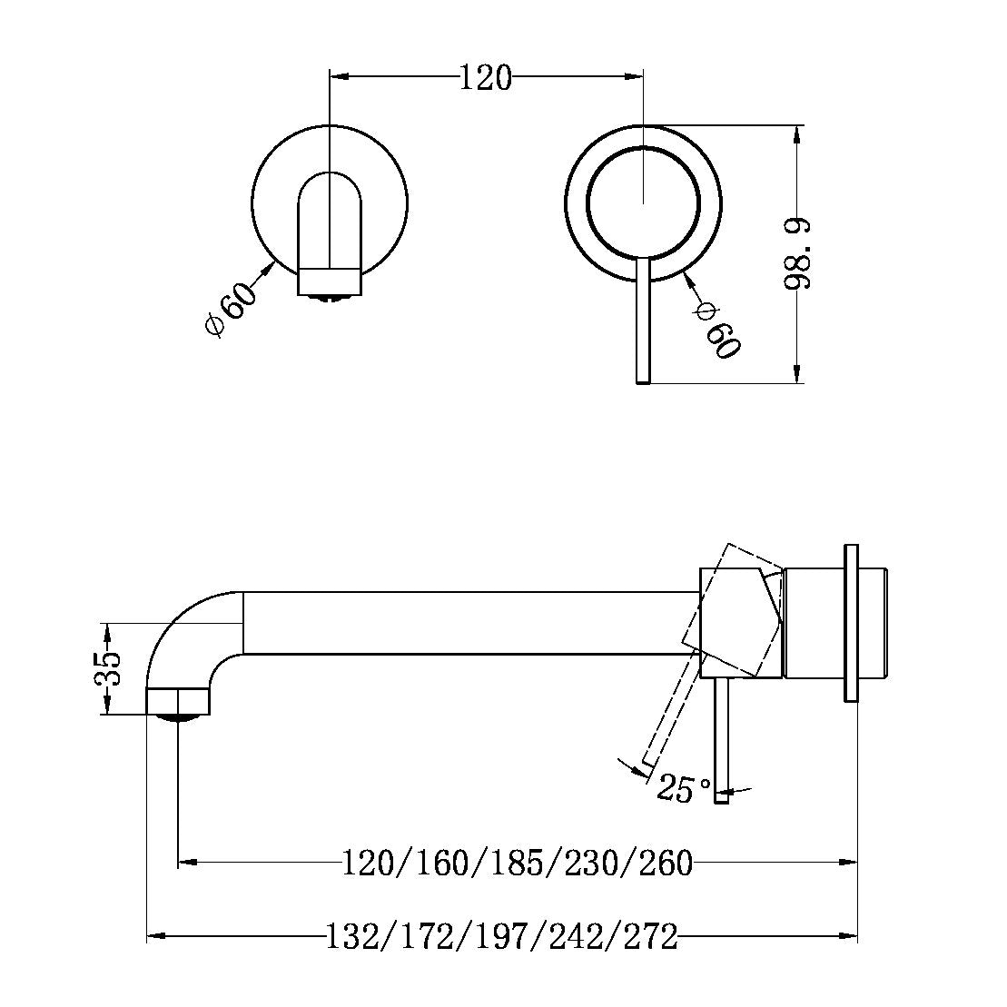 MECCA WALL BASIN/BATH MIXER SEPARETE BACK PLATE 160MM CHROME