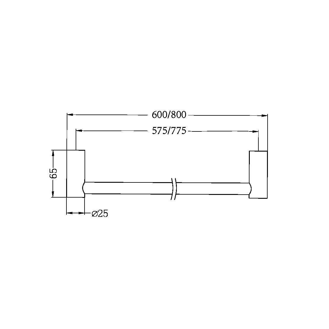 NEW MECCA SINGLE TOWEL RAIL 600MM CHROME