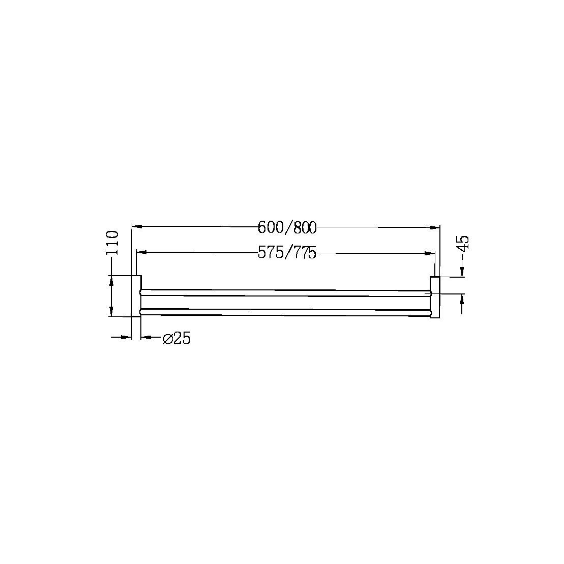 NEW MECCA DOUBLE TOWEL RAIL 600MM BRUSHED GOLD