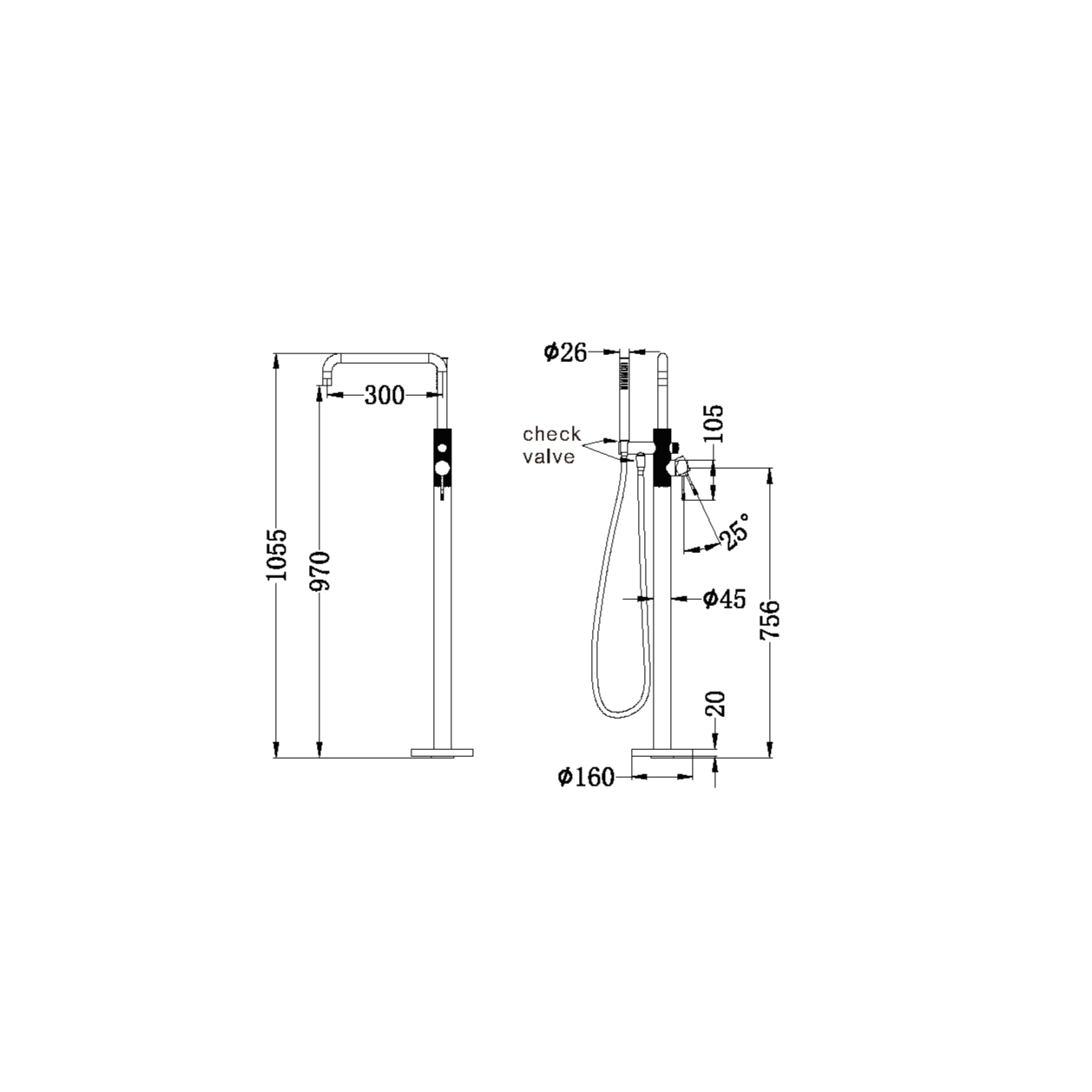 OPAL FREESTANDING BATH MIXER WITH HAND SHOWER BRUSHED NICKEL