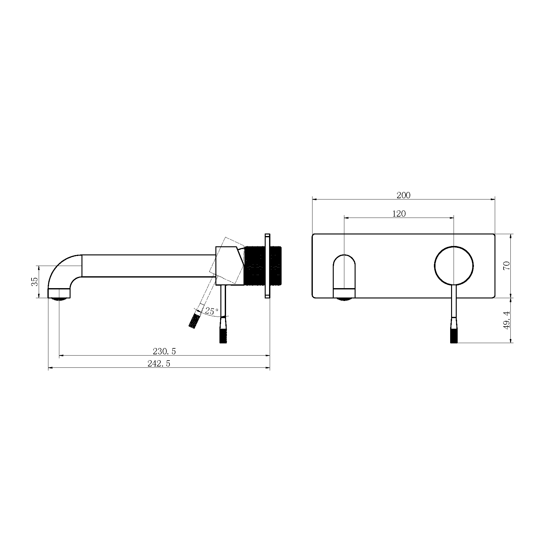 OPAL WALL BASIN/BATH MIXER 230MM BRUSHED GOLD