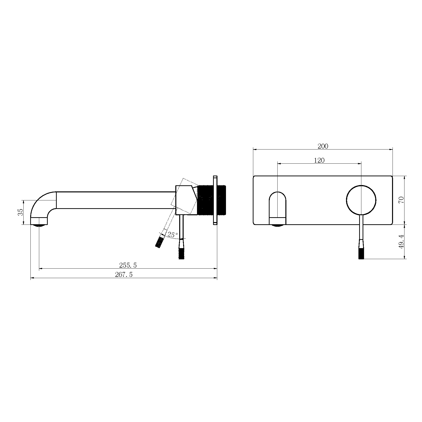 OPAL WALL BASIN/BATH MIXER 260MM BRUSHED BRONZE