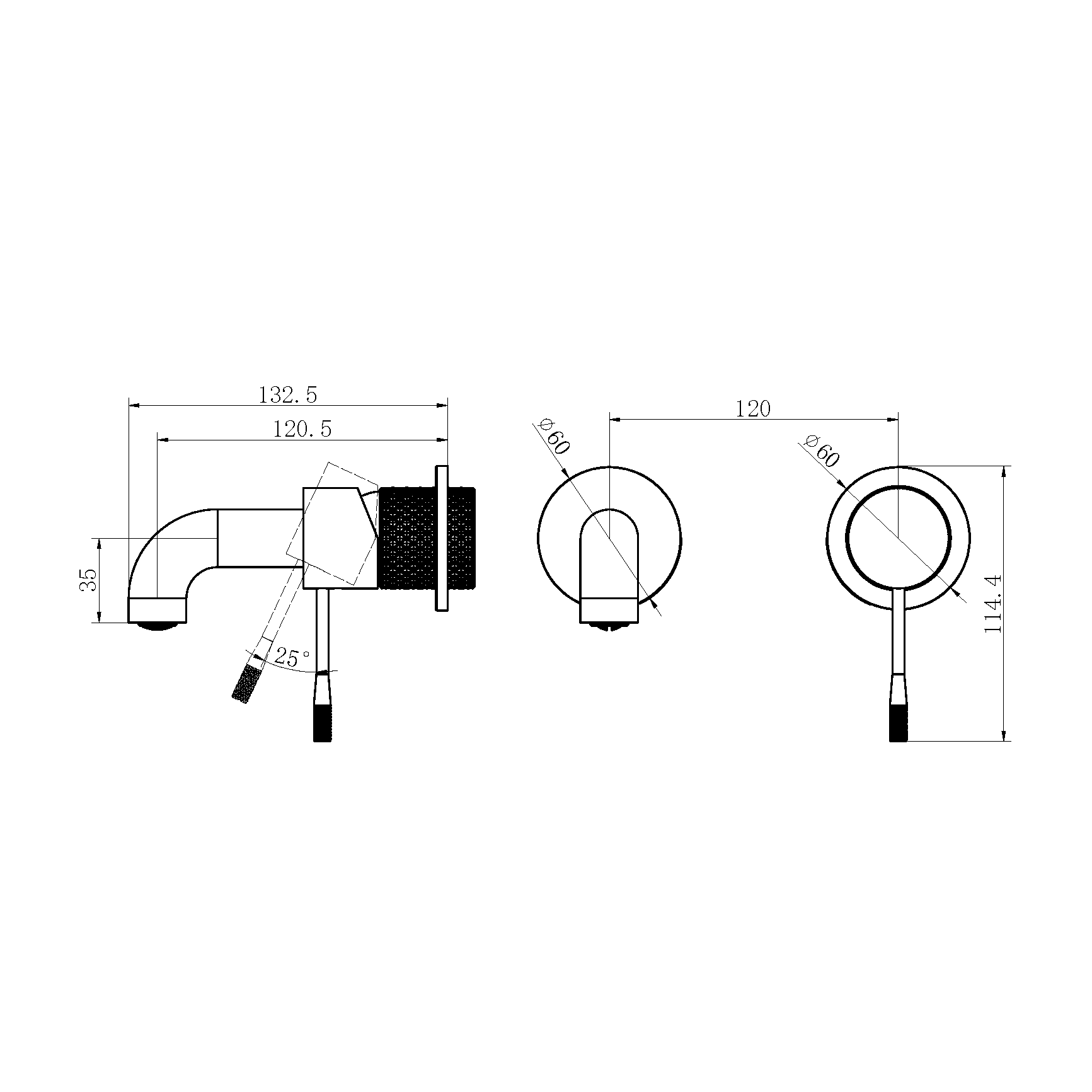 OPAL WALL BASIN/BATH MIXER SEPARATE BACK PLATE 120MM BRUSHED NICKEL