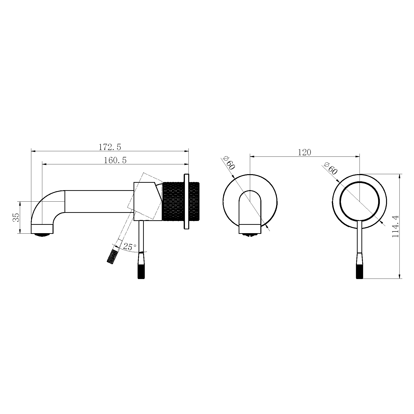 OPAL WALL BASIN/BATH MIXER SEPARATE BACK PLATE 160MM GRAPHITE
