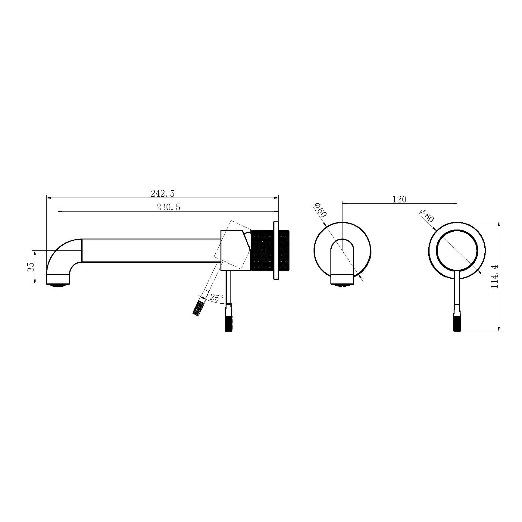 OPAL WALL BASIN/BATH MIXER SEPARATE BACK PLATE 230MM BRUSHED GOLD