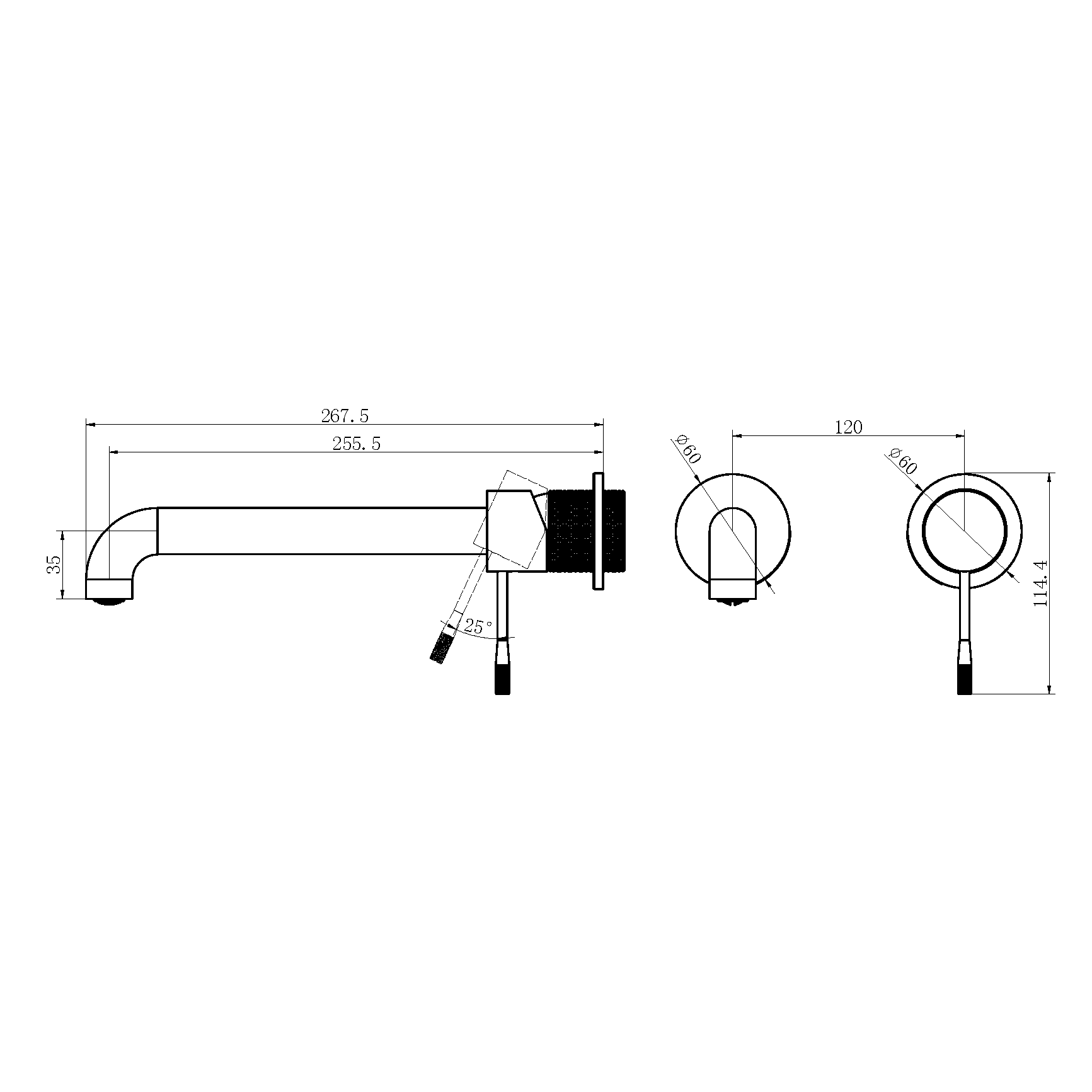 OPAL WALL BASIN/BATH MIXER SEPARATE BACK PLATE 260MM BRUSHED BRONZE