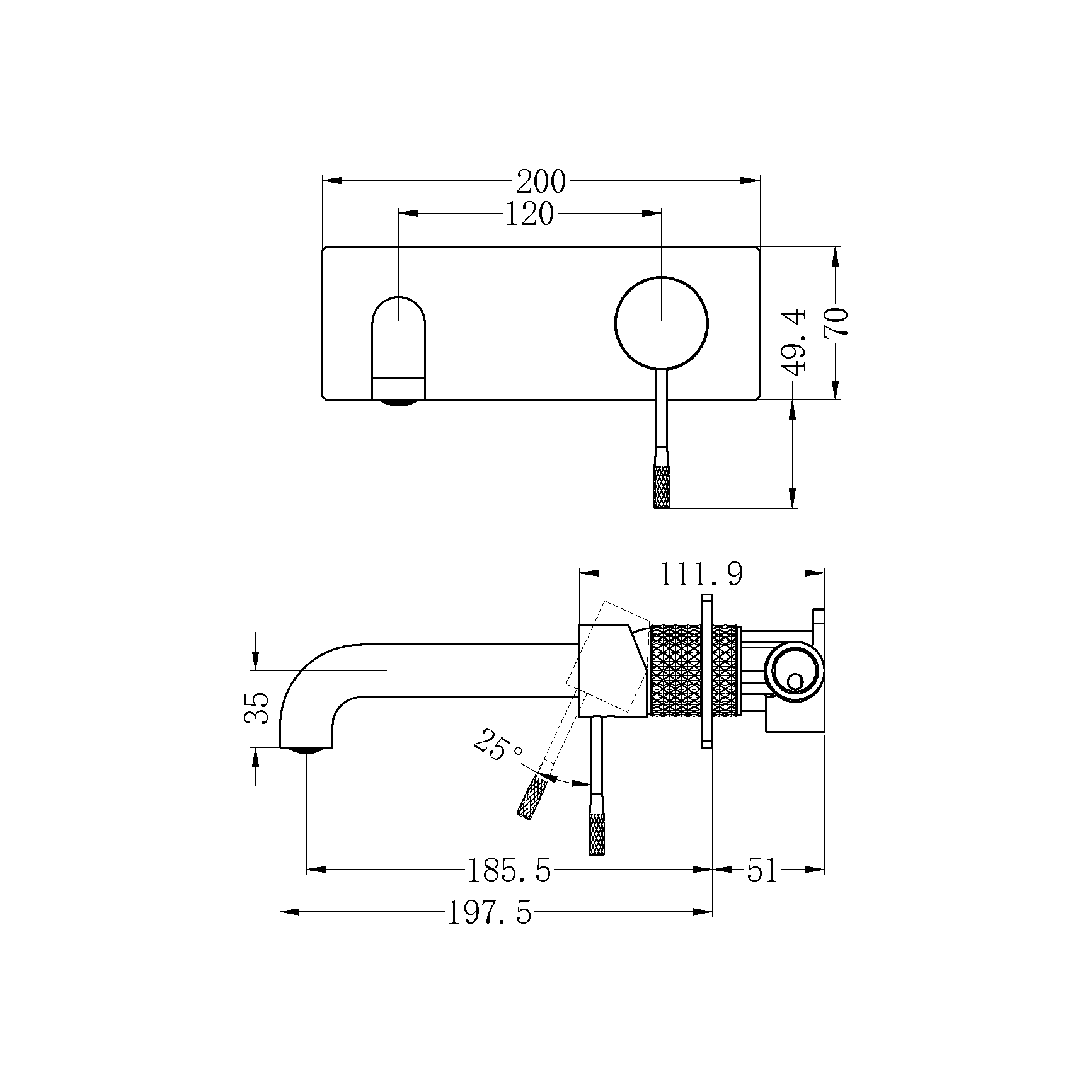 OPAL WALL BASIN/BATH MIXER 185MM GRAPHITE