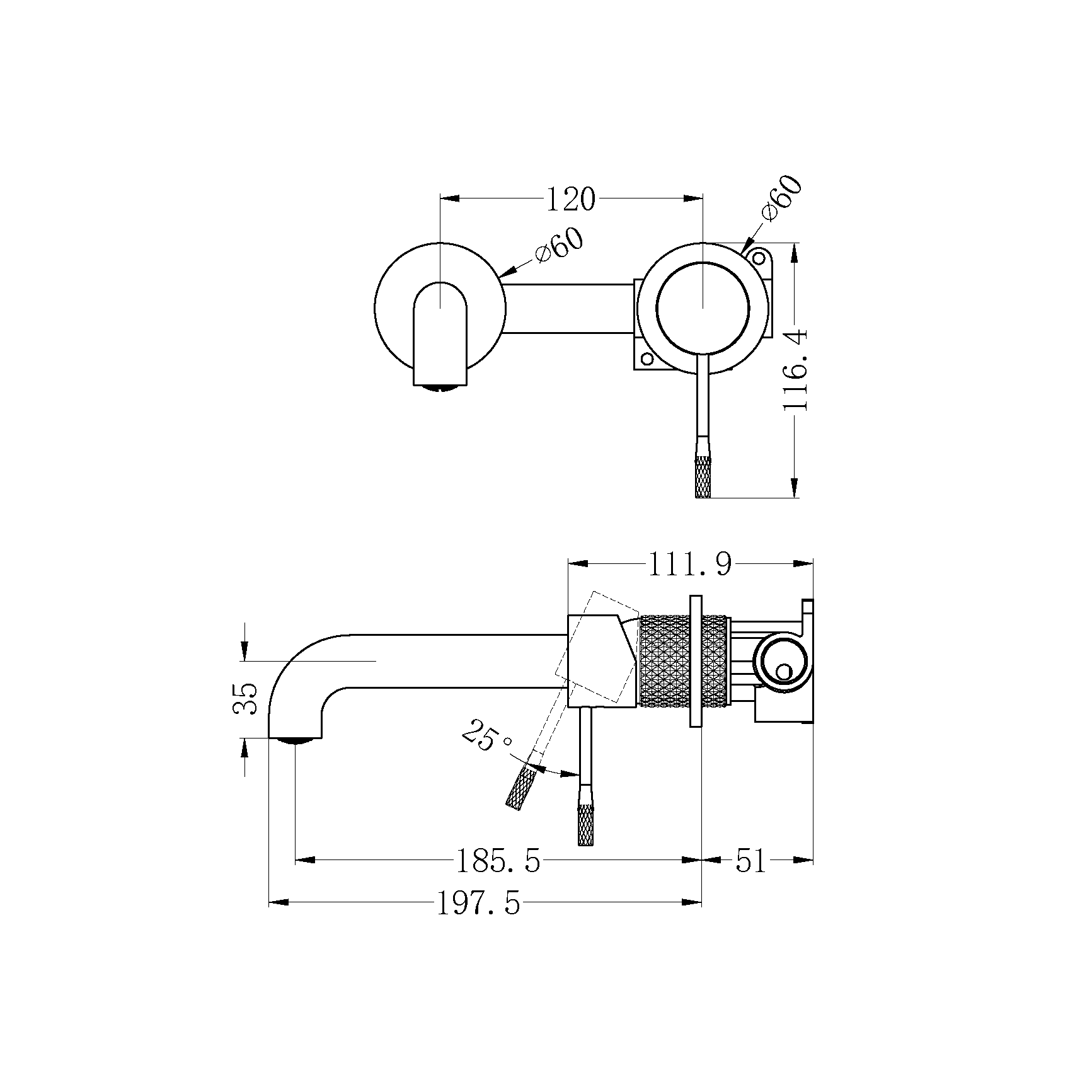 OPAL WALL BASIN/BATH MIXER SEPARATE BACK PLATE 185MM BRUSHED BRONZE