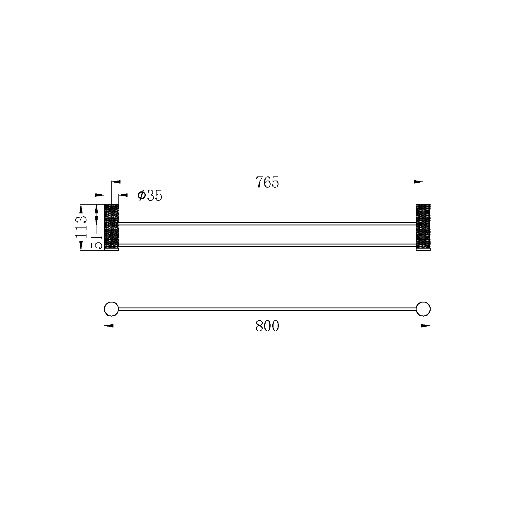 OPAL DOUBLE TOWEL RAIL 800MM BRUSHED BRONZE