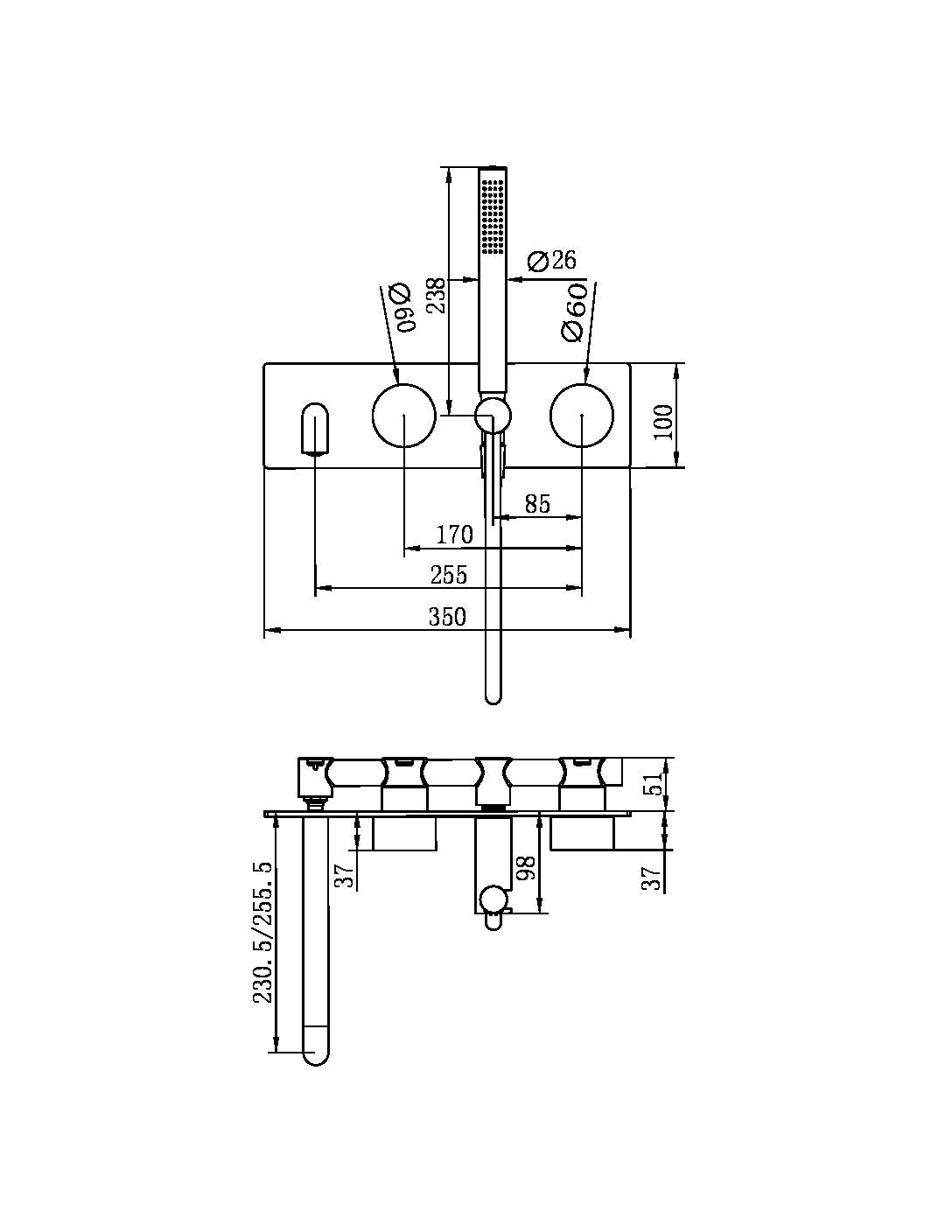 KARA PROGRESSIVE SHOWER SYSTEM WITH SPOUT 230MM BRUSHED NICKEL
