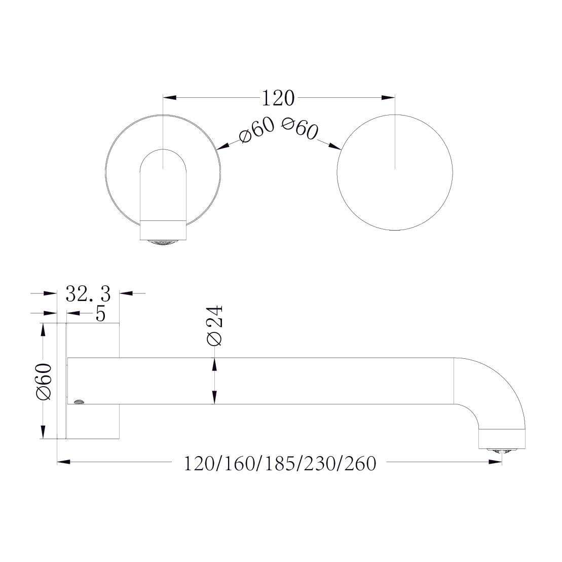 KARA PROGRESSIVE WALL BASIN/BATH SET 120MM MATTE BLACK