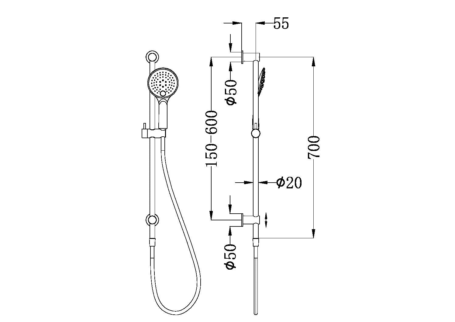 3 FUNCTION SHOWER RAIL GUN METAL