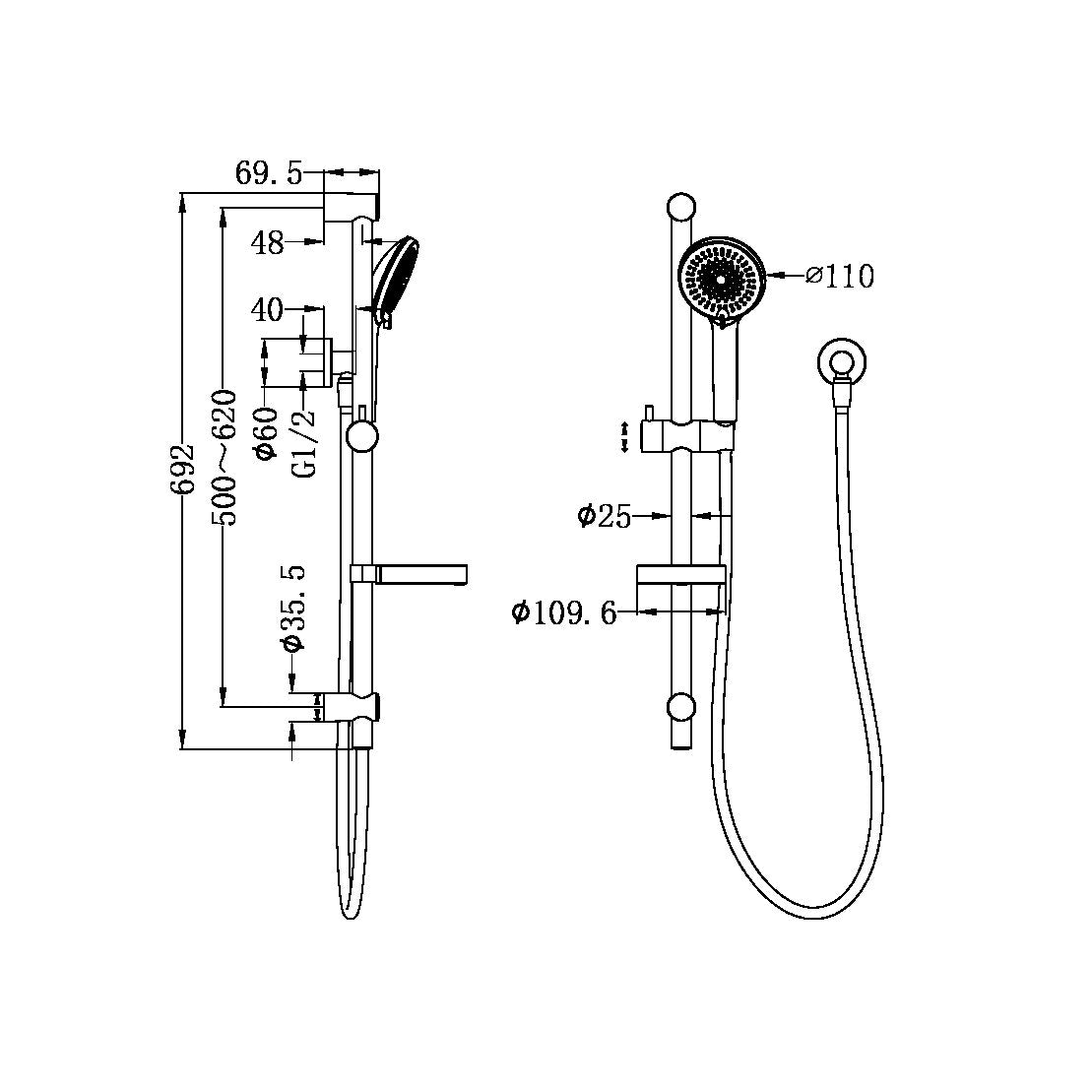 BUILDER PROJECT RAIL SHOWER MATTE BLACK