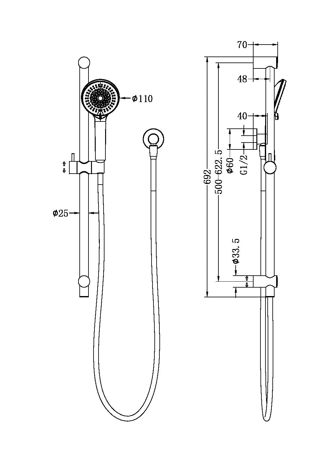 ROUND METAL PROJECT SHOWER RAIL 4 STAR RATING GUN METAL
