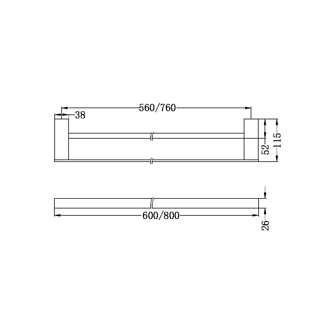 CELIA DOUBLE TOWEL RAIL 600MM CHROME
