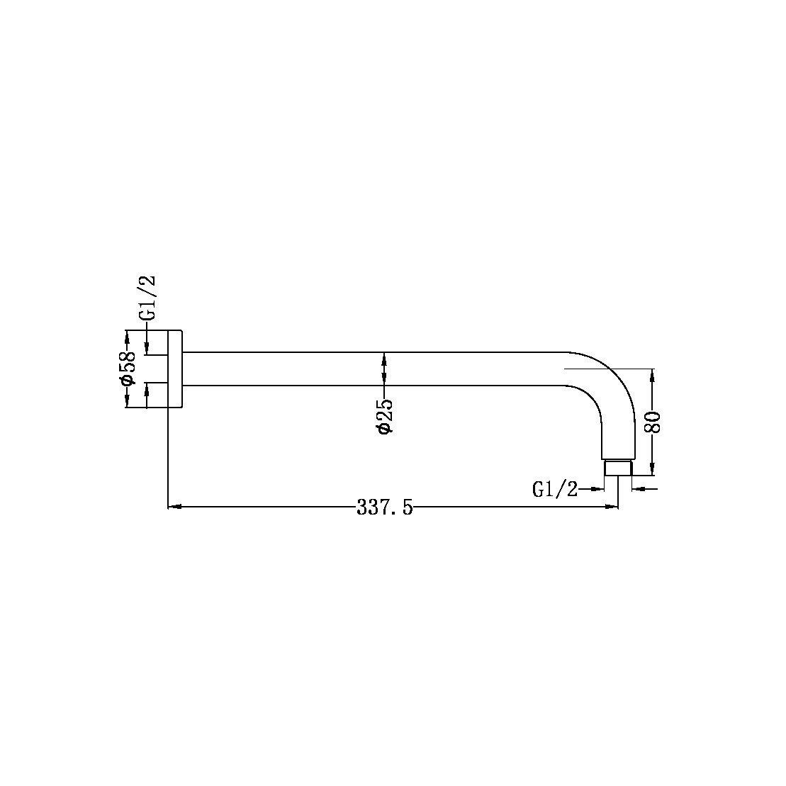 ROUND SHOWER ARM 330MM LENGTH CHROME