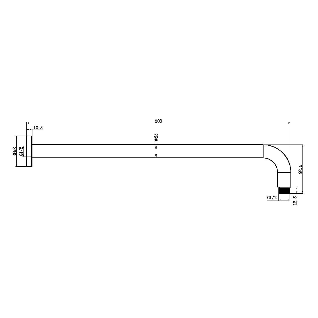 ROUND SHOWER ARM 500MM LENGTH MATTE WHITE