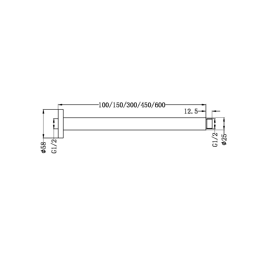 ROUND CEILING ARM 450MM LENGTH CHROME
