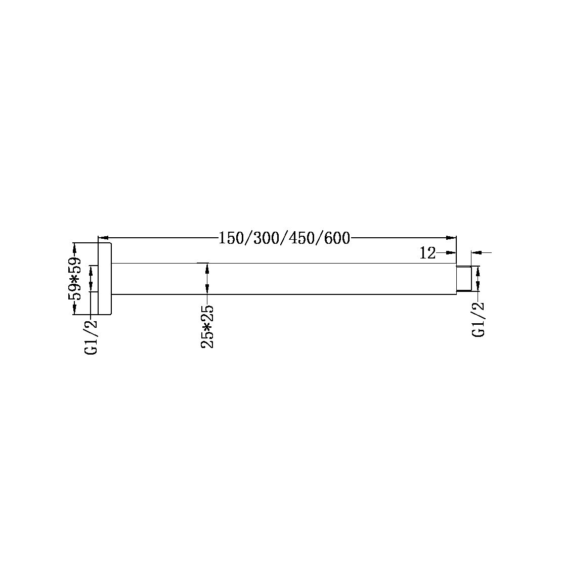 SQUARE CEILING ARM 600MM LENGTH CHROME