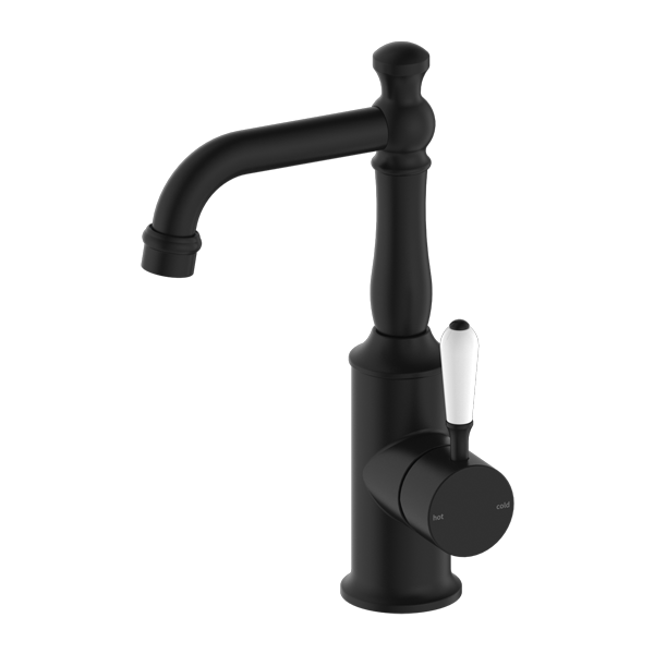 YORK BASIN MIXER WITH WHITE PORCELAIN LEVER MATTE BLACK
