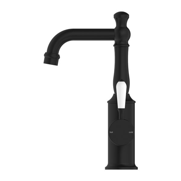 YORK BASIN MIXER WITH WHITE PORCELAIN LEVER MATTE BLACK
